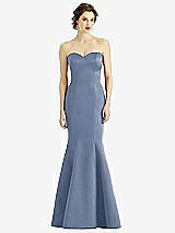 Front View Thumbnail - Larkspur Blue Sweetheart Strapless Satin Mermaid Dress