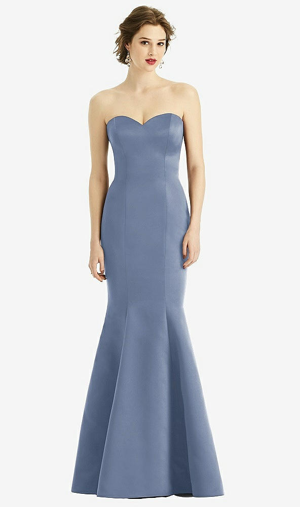 Front View - Larkspur Blue Sweetheart Strapless Satin Mermaid Dress