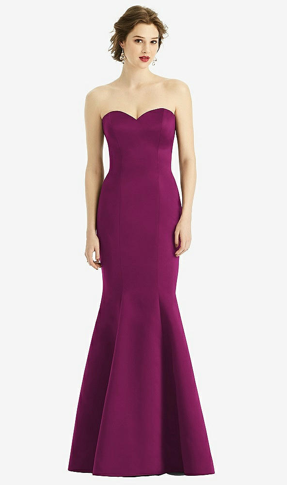 Front View - Merlot Sweetheart Strapless Satin Mermaid Dress