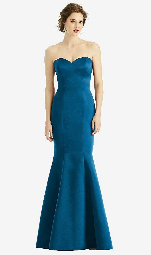 Front View - Ocean Blue Sweetheart Strapless Satin Mermaid Dress