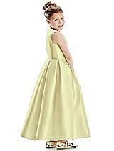 Rear View Thumbnail - Butter Yellow Faux Wrap Pleated Skirt Satin Twill Flower Girl Dress with Bow