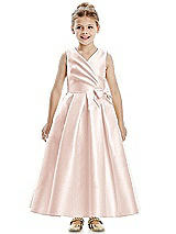 Front View Thumbnail - Blush Faux Wrap Pleated Skirt Satin Twill Flower Girl Dress with Bow