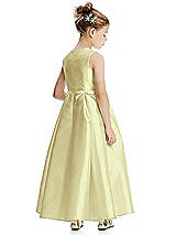 Rear View Thumbnail - Butter Yellow Princess Line Satin Twill Flower Girl Dress with Bows