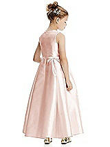 Rear View Thumbnail - Blush Princess Line Satin Twill Flower Girl Dress with Bows