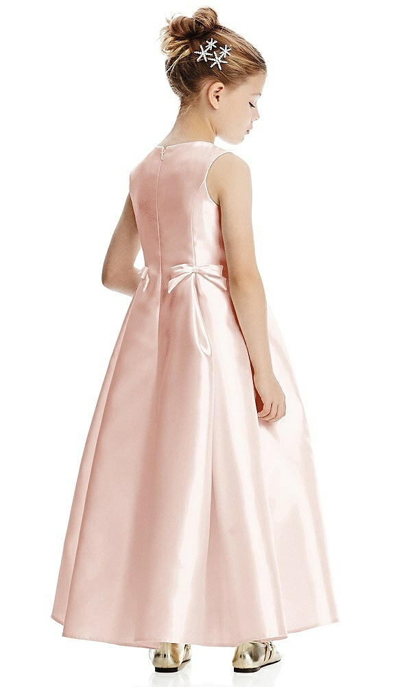 Back View - Blush Princess Line Satin Twill Flower Girl Dress with Bows