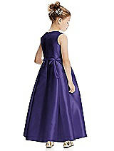 Rear View Thumbnail - Grape Princess Line Satin Twill Flower Girl Dress with Bows