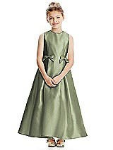 Front View Thumbnail - Sage Princess Line Satin Twill Flower Girl Dress with Bows