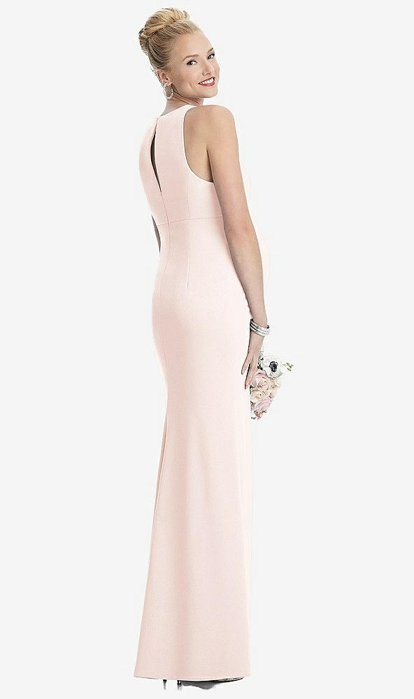 Back View - Blush Sleeveless Halter Maternity Dress with Front Slit