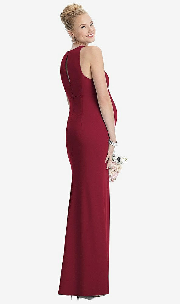 Back View - Burgundy Sleeveless Halter Maternity Dress with Front Slit