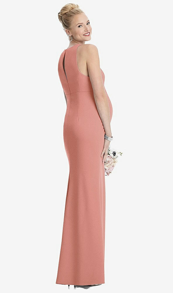 Back View - Desert Rose Sleeveless Halter Maternity Dress with Front Slit