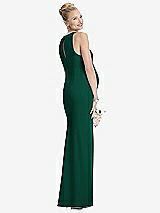 Rear View Thumbnail - Hunter Green Sleeveless Halter Maternity Dress with Front Slit