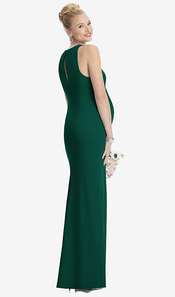 Back View - Hunter Green Sleeveless Halter Maternity Dress with Front Slit