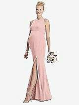 Front View Thumbnail - Rose Quartz Sleeveless Halter Maternity Dress with Front Slit