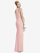 Rear View Thumbnail - Rose Quartz Sleeveless Halter Maternity Dress with Front Slit