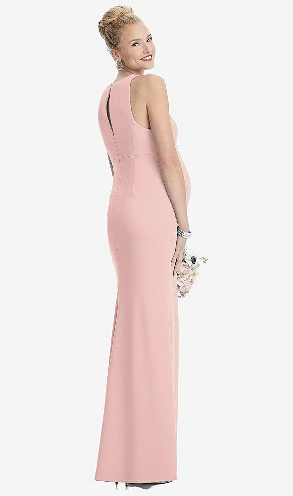 Back View - Rose Quartz Sleeveless Halter Maternity Dress with Front Slit