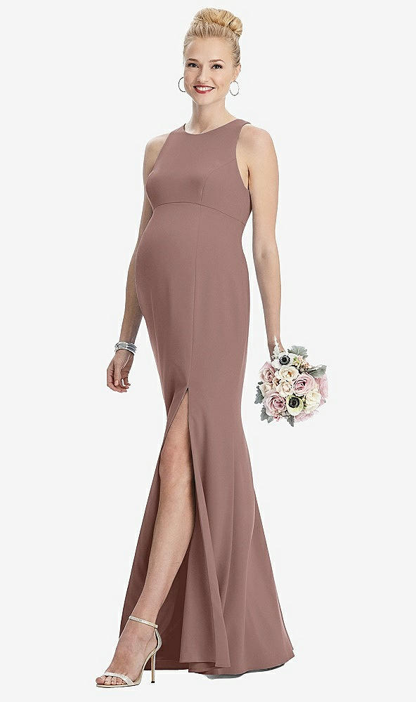 Front View - Sienna Sleeveless Halter Maternity Dress with Front Slit