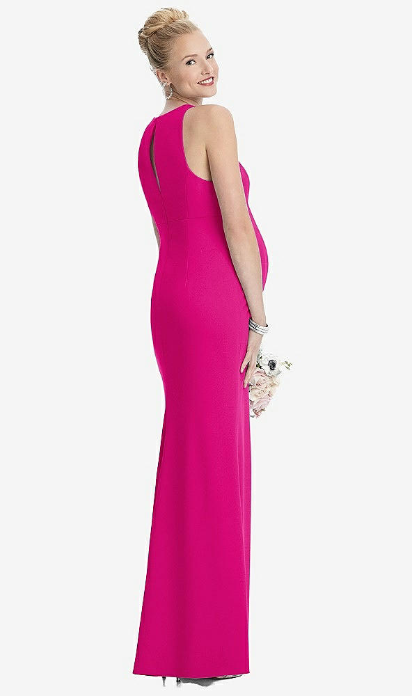 Back View - Think Pink Sleeveless Halter Maternity Dress with Front Slit