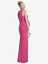 Rear View Thumbnail - Tea Rose Sleeveless Halter Maternity Dress with Front Slit