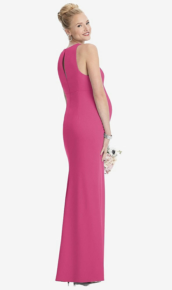 Back View - Tea Rose Sleeveless Halter Maternity Dress with Front Slit