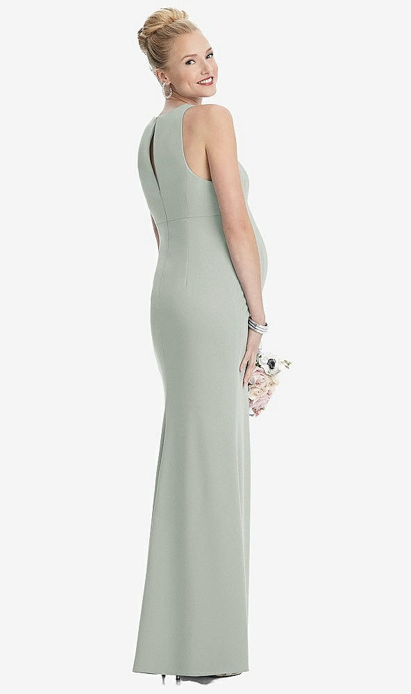 Back View - Willow Green Sleeveless Halter Maternity Dress with Front Slit