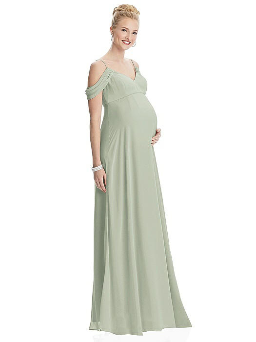 Draped Cold-Shoulder Chiffon Maternity Dress