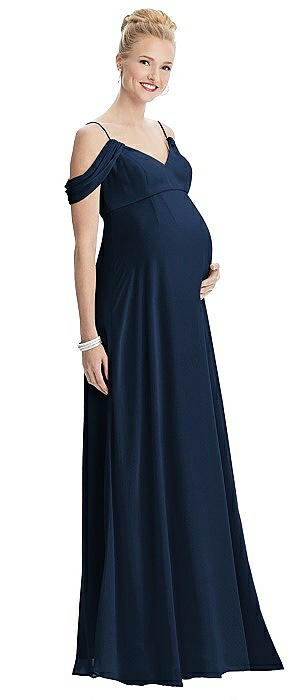 Draped Cold-Shoulder Chiffon Maternity Dress