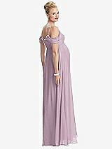 Rear View Thumbnail - Suede Rose Draped Cold-Shoulder Chiffon Maternity Dress