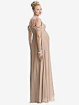 Rear View Thumbnail - Topaz Draped Cold-Shoulder Chiffon Maternity Dress