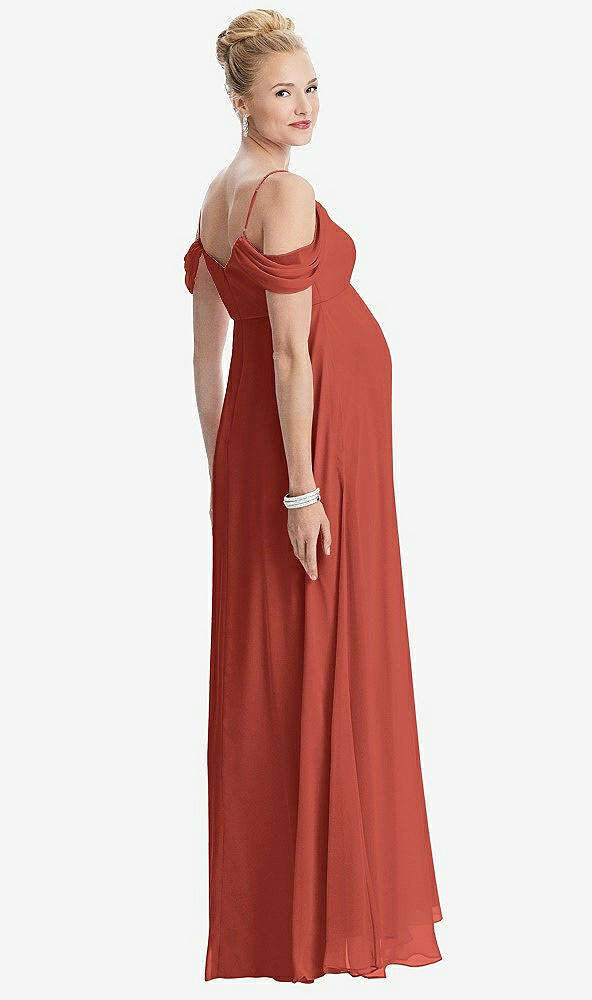 Back View - Amber Sunset Draped Cold-Shoulder Chiffon Maternity Dress