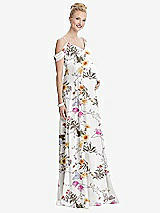 Front View Thumbnail - Butterfly Botanica Ivory Draped Cold-Shoulder Chiffon Maternity Dress