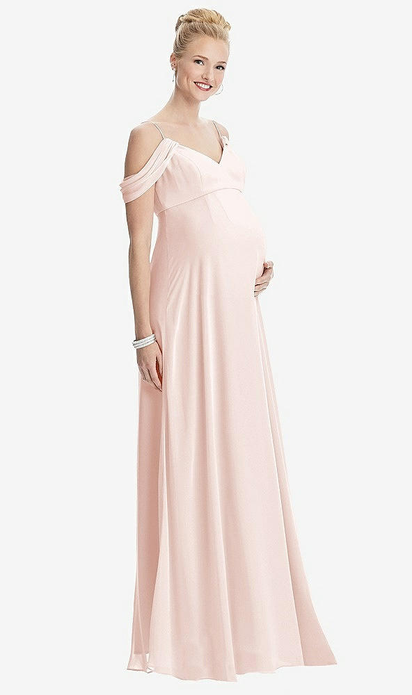 Front View - Blush Draped Cold-Shoulder Chiffon Maternity Dress