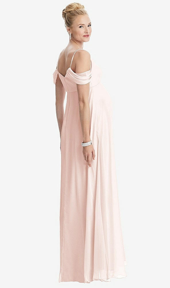 Back View - Blush Draped Cold-Shoulder Chiffon Maternity Dress