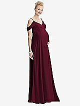 Front View Thumbnail - Cabernet Draped Cold-Shoulder Chiffon Maternity Dress