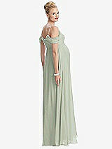 Rear View Thumbnail - Celadon Draped Cold-Shoulder Chiffon Maternity Dress