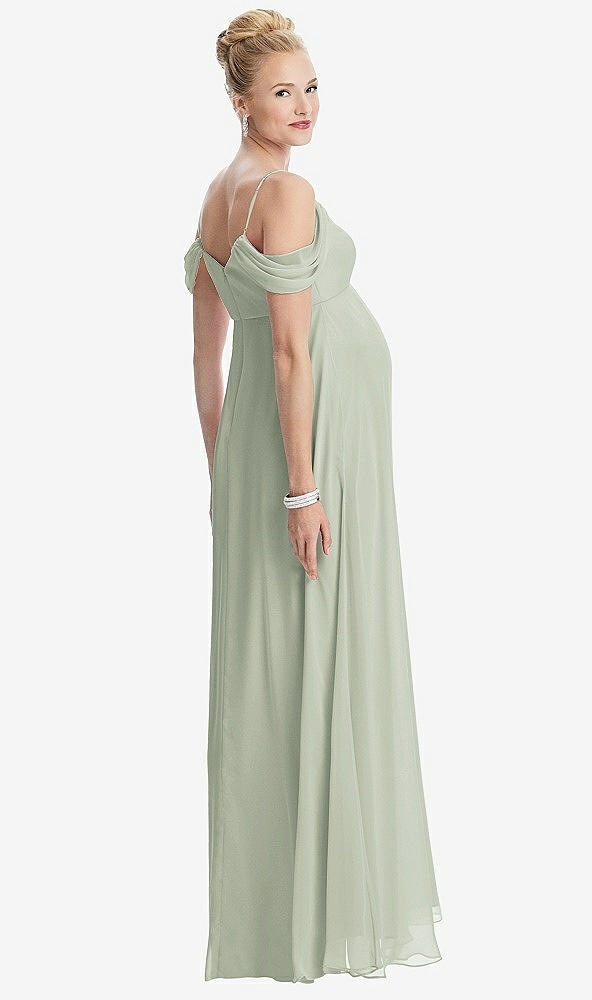 Back View - Celadon Draped Cold-Shoulder Chiffon Maternity Dress