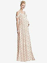 Front View Thumbnail - Coquette Floral Print Draped Cold-Shoulder Chiffon Maternity Dress