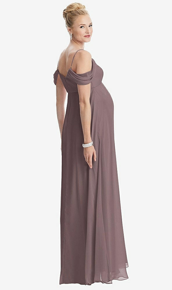 Back View - French Truffle Draped Cold-Shoulder Chiffon Maternity Dress