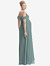 Rear View Thumbnail - Icelandic Draped Cold-Shoulder Chiffon Maternity Dress