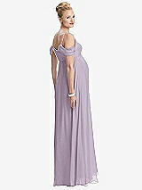 Rear View Thumbnail - Lilac Haze Draped Cold-Shoulder Chiffon Maternity Dress