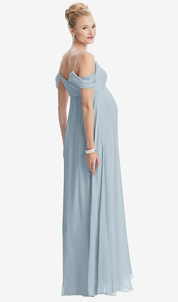 Back View - Mist Draped Cold-Shoulder Chiffon Maternity Dress