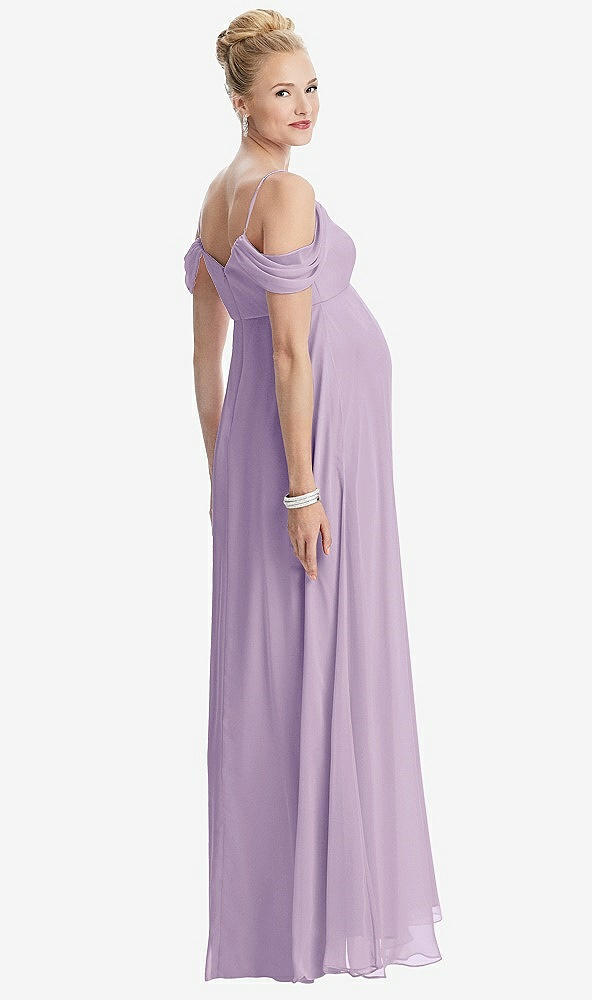 Back View - Pale Purple Draped Cold-Shoulder Chiffon Maternity Dress