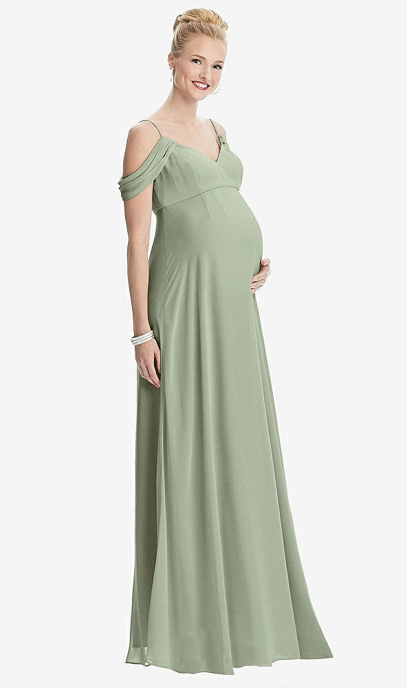 Front View - Sage Draped Cold-Shoulder Chiffon Maternity Dress