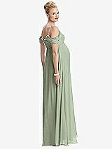 Rear View Thumbnail - Sage Draped Cold-Shoulder Chiffon Maternity Dress