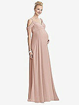 Front View Thumbnail - Toasted Sugar Draped Cold-Shoulder Chiffon Maternity Dress