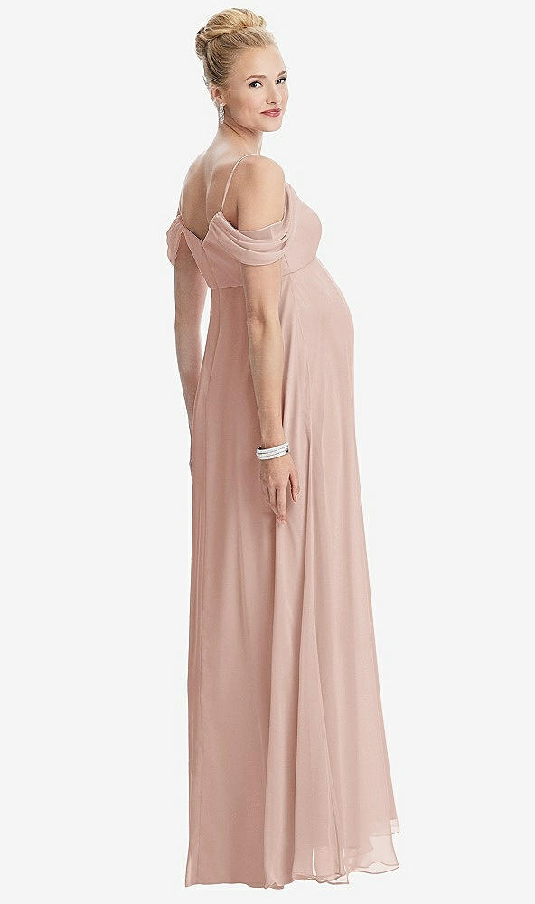 Back View - Toasted Sugar Draped Cold-Shoulder Chiffon Maternity Dress