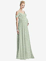 Front View Thumbnail - Vintage Primrose Sage Draped Cold-Shoulder Chiffon Maternity Dress