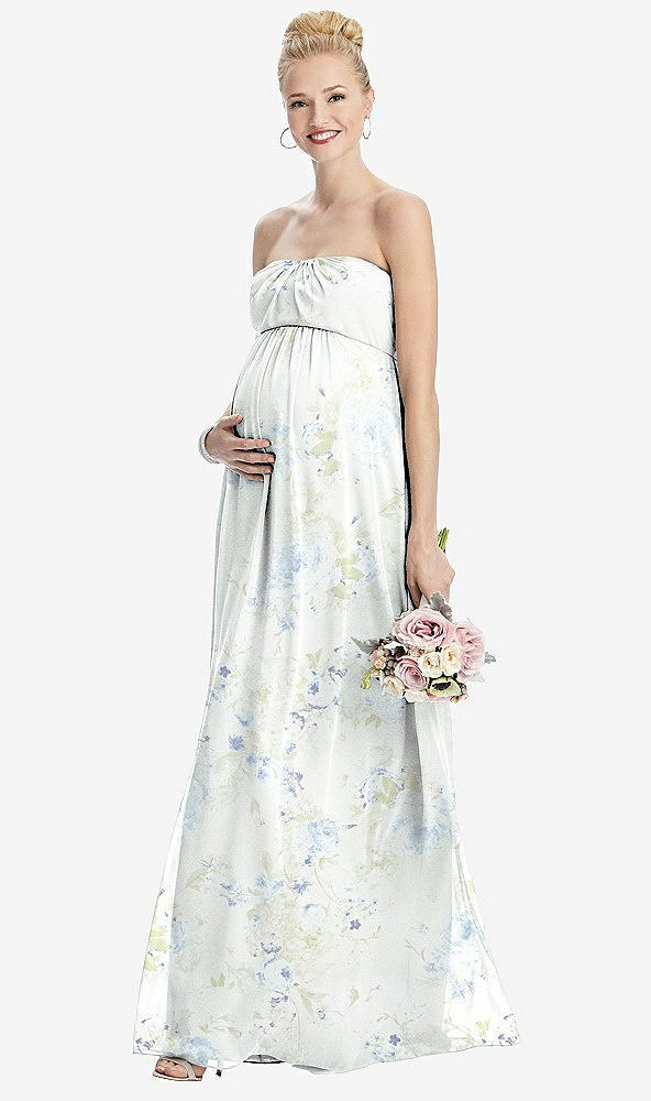 Front View - Bleu Garden Strapless Chiffon Shirred Skirt Maternity Dress