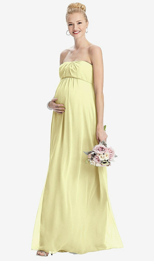 Front View - Butter Yellow Strapless Chiffon Shirred Skirt Maternity Dress