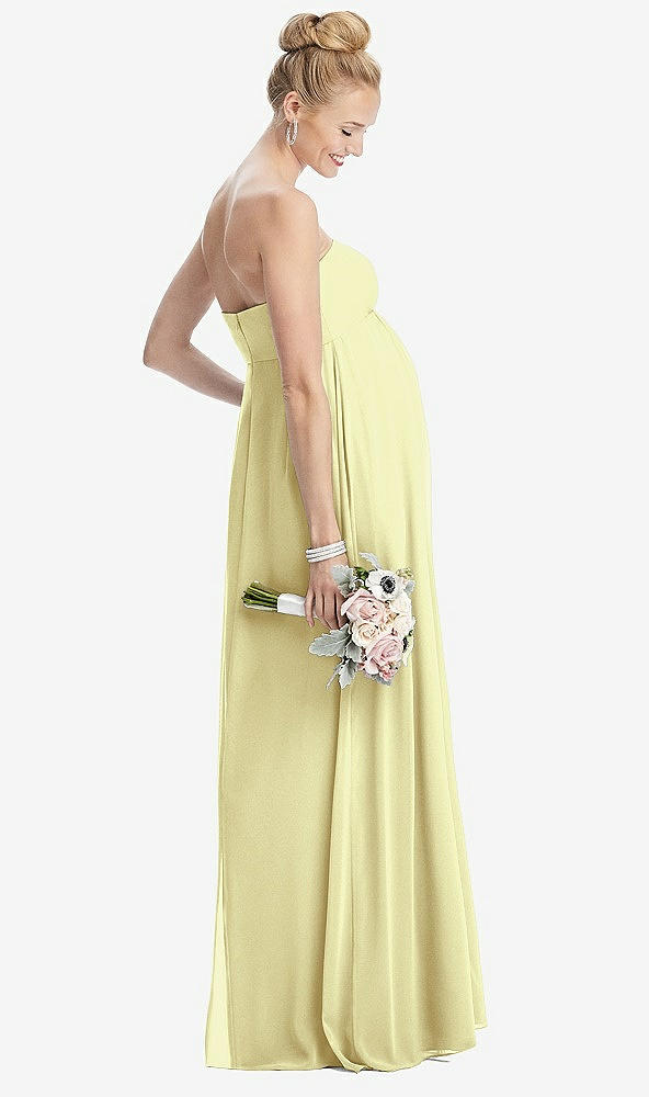 Back View - Butter Yellow Strapless Chiffon Shirred Skirt Maternity Dress