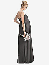 Rear View Thumbnail - Caviar Gray Strapless Chiffon Shirred Skirt Maternity Dress